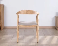 Meuble House Lot de 2 chaises de repas épurées en acacia avec assise tissu beige