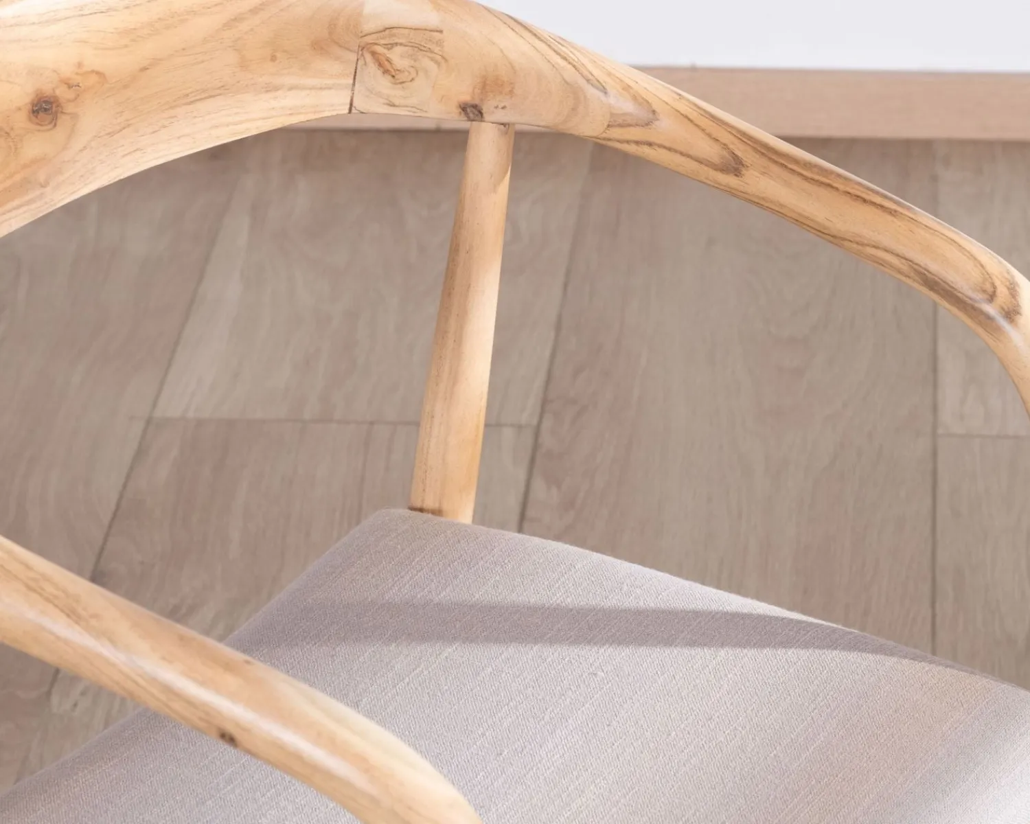 Meuble House Lot de 2 chaises de repas épurées en acacia avec assise tissu beige "Vogue" Outlet