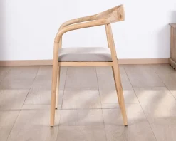 Meuble House Lot de 2 chaises de repas épurées en acacia avec assise tissu beige