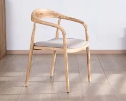 Meuble House Lot de 2 chaises de repas épurées en acacia avec assise tissu beige
