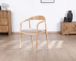 Meuble House Lot de 2 chaises de repas épurées en acacia avec assise tissu beige