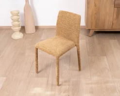Meuble House Lot de 4 chaises de repas revêtement intégral en tissu jaune doré “Otto” esprit design