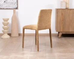 Meuble House Lot de 4 chaises de repas revêtement intégral en tissu jaune doré “Otto” esprit design