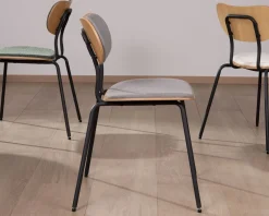 Meuble House Lot de 4 chaises de repas rétro assise bois et tissu gris "Lino" Sale