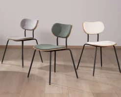 Meuble House Lot de 4 chaises de repas rétro assise bois et tissu gris