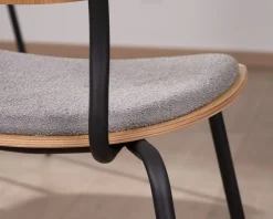 Meuble House Lot de 4 chaises de repas rétro assise bois et tissu gris