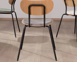 Meuble House Lot de 4 chaises de repas rétro assise bois et tissu gris