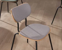 Meuble House Lot de 4 chaises de repas rétro assise bois et tissu gris