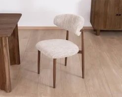 Meuble House Lot de 2 chaises de repas rétro en tissu tramé beige et marron "Arpège" pieds métal aspect noyer Best