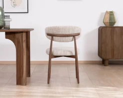 Meuble House Lot de 2 chaises de repas rétro en tissu tramé beige et marron "Arpège" pieds métal aspect noyer Best