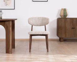 Meuble House Lot de 2 chaises de repas rétro en tissu tramé beige et marron