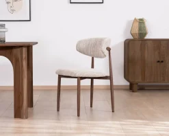 Meuble House Lot de 2 chaises de repas rétro en tissu tramé beige et marron