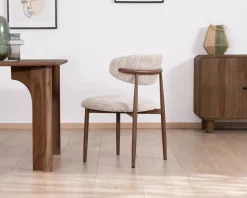 Meuble House Lot de 2 chaises de repas rétro en tissu tramé beige et marron