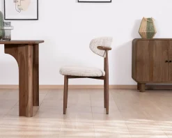 Meuble House Lot de 2 chaises de repas rétro en tissu tramé beige et marron