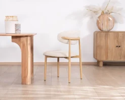 Meuble House Lot de 2 chaises de repas scandinaves en tissu tramé blanc cassé