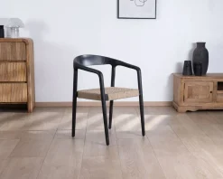 Meuble House Lot de 2 chaises design en bois noir et assise jute tressée "Vogue" Clearance