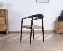 Meuble House Lot de 2 chaises design en bois noir et assise jute tressée 