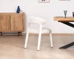 Meuble House Lot de 2 chaises design et confortables en tissu bouclettes blanc 