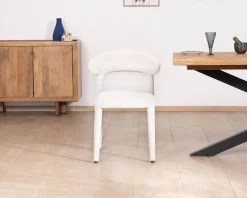 Meuble House Lot de 2 chaises design et confortables en tissu bouclettes blanc 