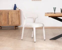 Meuble House Lot de 2 chaises design et confortables en tissu bouclettes blanc 