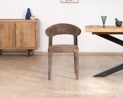 Meuble House Lot de 2 chaises design recouvrement intégral en tissu bouclettes marron "Amarello" Best
