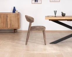 Meuble House Lot de 2 chaises design recouvrement intégral en tissu bouclettes marron 