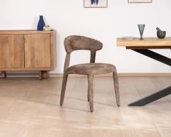 Meuble House Lot de 2 chaises design recouvrement intégral en tissu bouclettes marron 