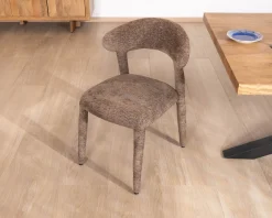 Meuble House Lot de 2 chaises design recouvrement intégral en tissu bouclettes marron 