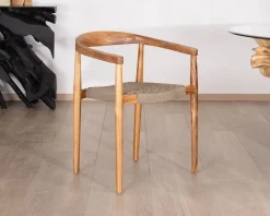 Meuble House Lot de 4 chaises en bois avec assise tressée taupe "Tiska" Clearance