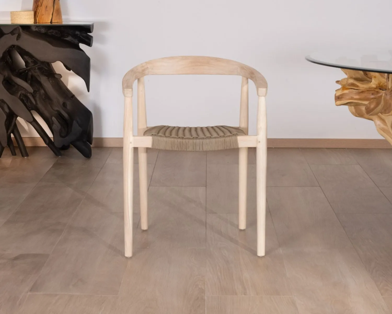 Meuble House Lot de 4 chaises en teck naturel et assise tressée "Tiska" Clearance