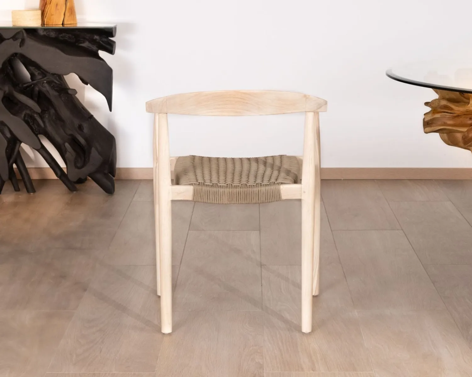 Meuble House Lot de 4 chaises en teck naturel et assise tressée "Tiska" Clearance