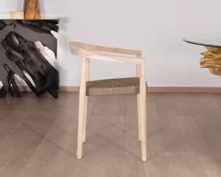 Meuble House Lot de 4 chaises en teck naturel et assise tressée