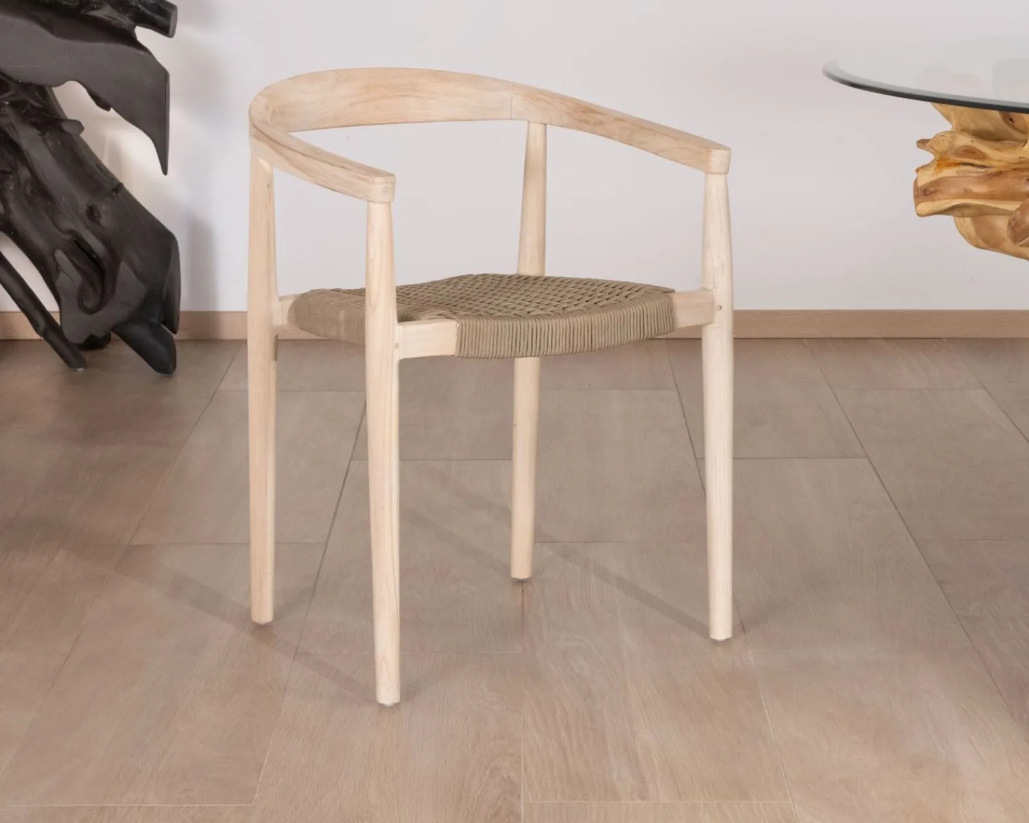 Meuble House Lot de 4 chaises en teck naturel et assise tressée "Tiska" Clearance