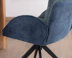 Meuble House Lot de 2 chaises en tissu bi-texturé bleu foncé "Eddy" avec accoudoirs et pied métal pivotant Discount