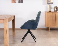 Meuble House Lot de 2 chaises en tissu bi-texturé bleu foncé