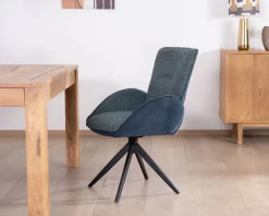 Meuble House Lot de 2 chaises en tissu bi-texturé bleu foncé