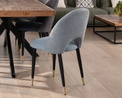 Meuble House Lot de 2 chaises en tissu bleu clair et pieds métal laqué noir "Vermont" Discount