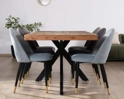 Meuble House Lot de 2 chaises en tissu bleu clair et pieds métal laqué noir "Vermont" Discount