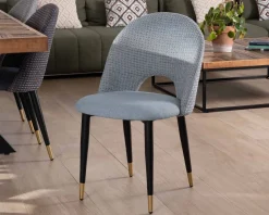 Meuble House Lot de 2 chaises en tissu bleu clair et pieds métal laqué noir