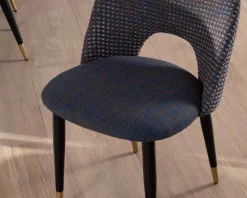 Meuble House Lot de 2 chaises en tissu bleu foncé et pieds métal laqué noir "Vermont" Discount