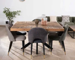 Meuble House Lot de 2 chaises en tissu bleu foncé et pieds métal laqué noir "Vermont" Discount