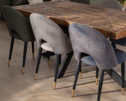 Meuble House Lot de 2 chaises en tissu bleu foncé et pieds métal laqué noir