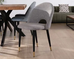 Meuble House Lot de 2 chaises en tissu gris et pieds métal laqué noir "Vermont" Discount