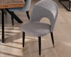Meuble House Lot de 2 chaises en tissu gris et pieds métal laqué noir