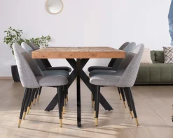 Meuble House Lot de 2 chaises en tissu gris et pieds métal laqué noir