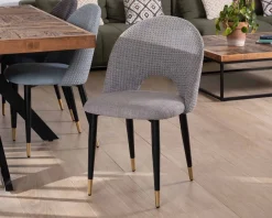 Meuble House Lot de 2 chaises en tissu gris et pieds métal laqué noir