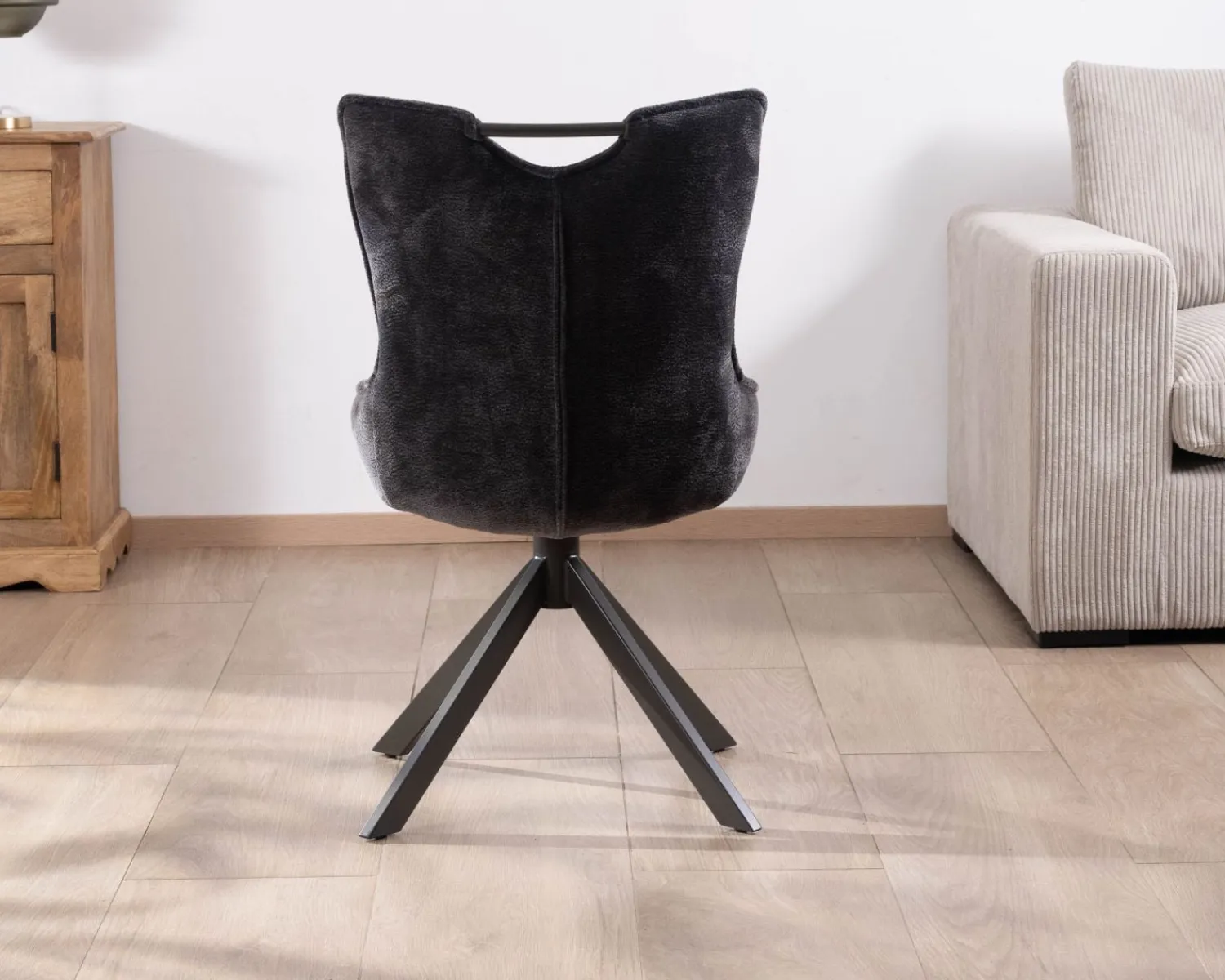 Meuble House Lot de 2 chaises en tissu gris sur pied tournant en métal "Biorg" style rétro Discount