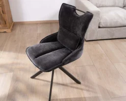 Meuble House Lot de 2 chaises en tissu gris sur pied tournant en métal
