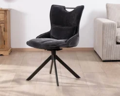 Meuble House Lot de 2 chaises en tissu gris sur pied tournant en métal
