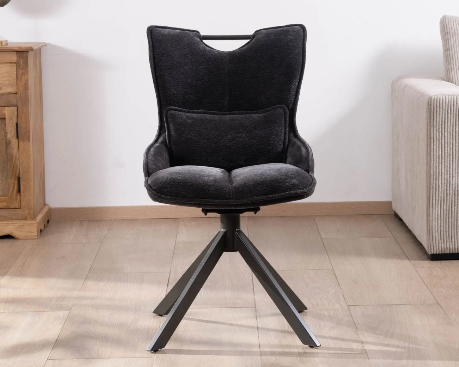 Meuble House Lot de 2 chaises en tissu gris sur pied tournant en métal "Biorg" style rétro Discount